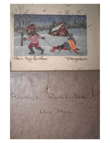 An image of the Christmas card given the brothers by their mom (Donna)