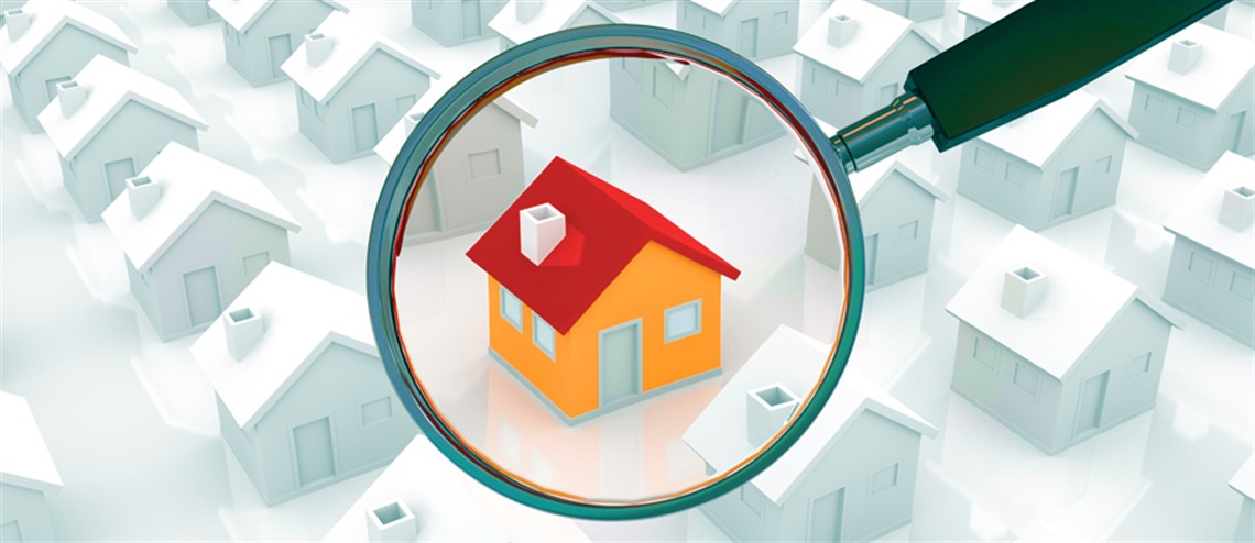 Colored House Under a Magnifying Glass Surrounded by White Houses