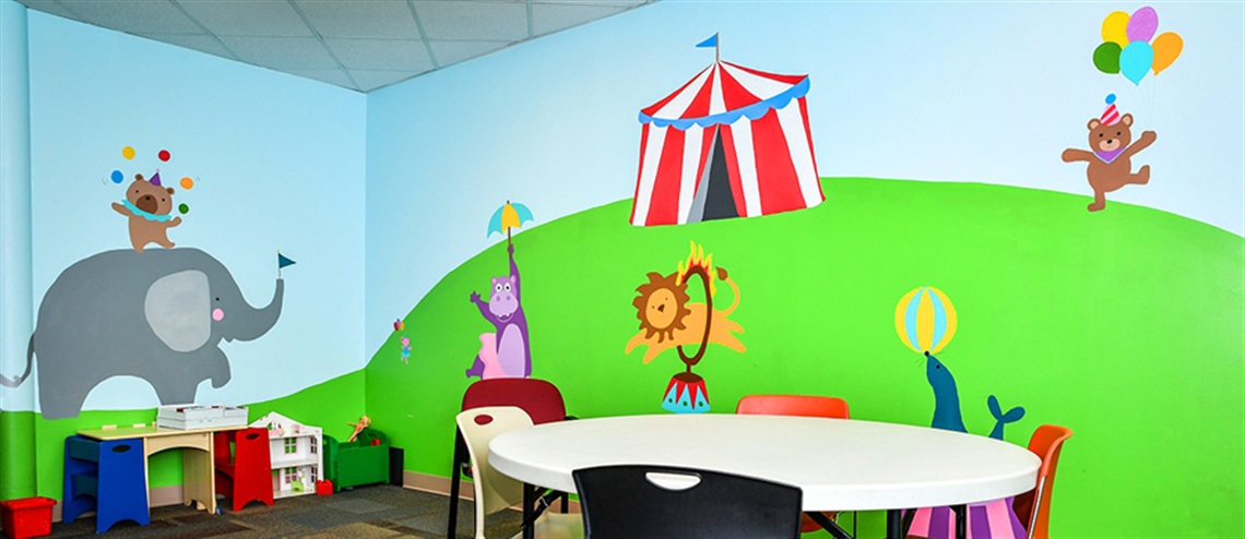Preschool Classroom with an Animal Circus Mural