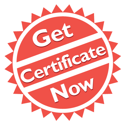 Red Badge that says Get Certificate Now