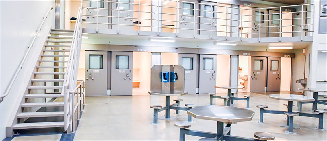 Two Story Common Area with Cells Along the Back Wall at the Detention Center (Jail)